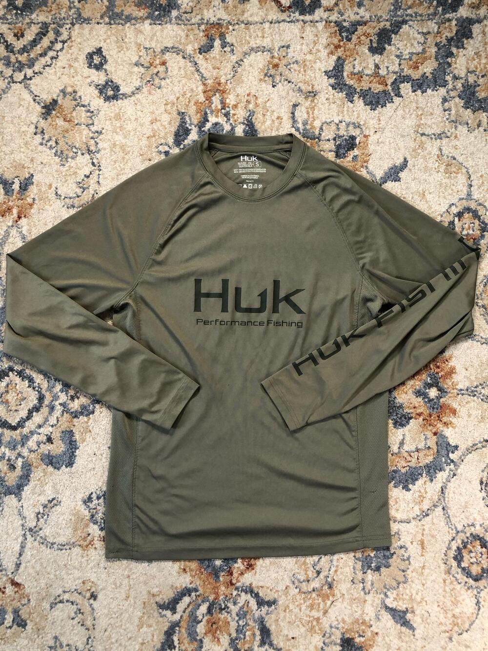 Huk Shirt Mens Small Green Long Sleeve Performance Fishing Raglan Logo Top